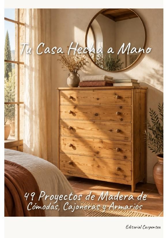 Portada del libro Cómodas, Cajoneras y Armarios: cómoda de pino de cinco cajones en un dormitorio luminoso