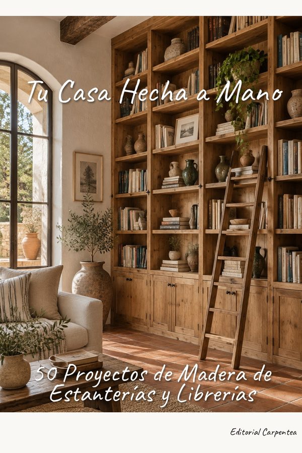 Portada Estanterías y Librerías: librería de pared a techo con escalera de madera